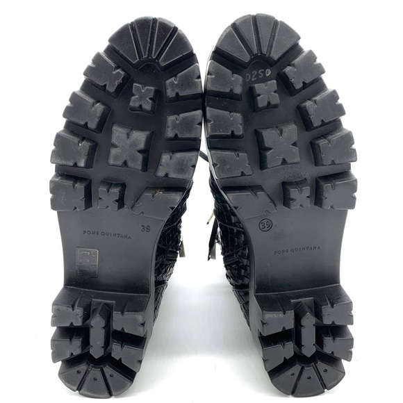 Pons Quintana Black Leather Woven Ankle Boots Zip Lace - Picture 6 of 10